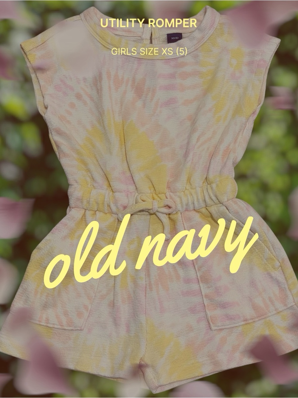 Old Navy Girls Yellow & Pink Tie-Dye French Terry Utility Romper size XS 5